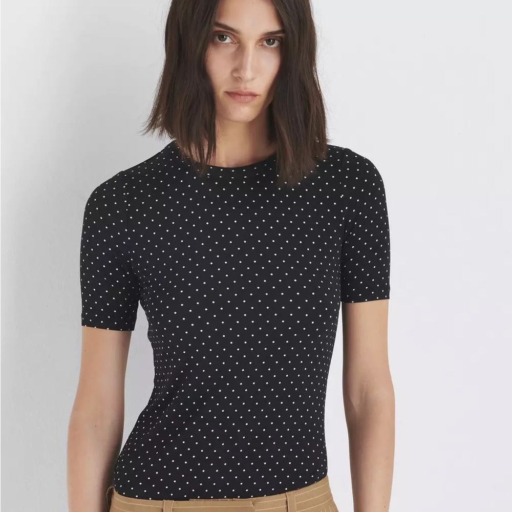 Sabeen Short sleeve black polka dot shirt